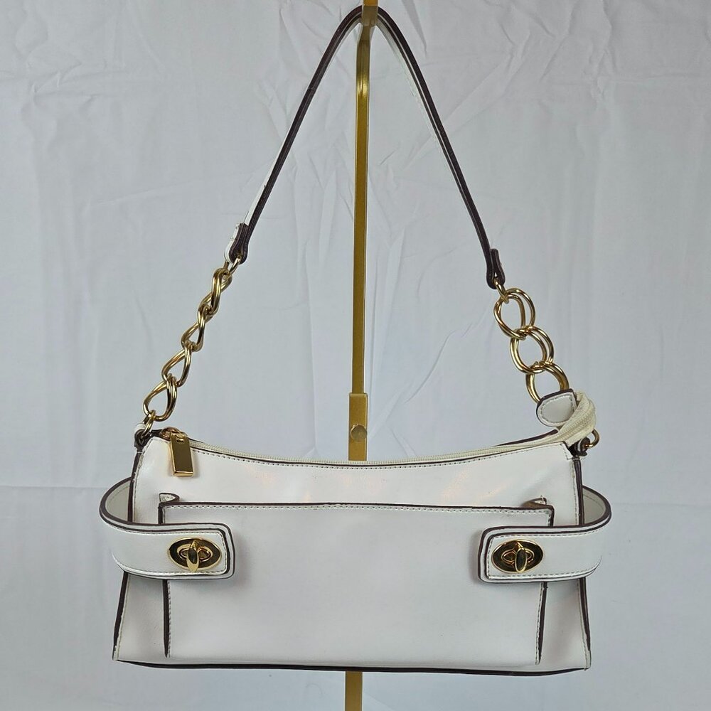 Madison & Max Vintage Y2K White Baguette Shoulder Bag Gold Chain NEVER USED